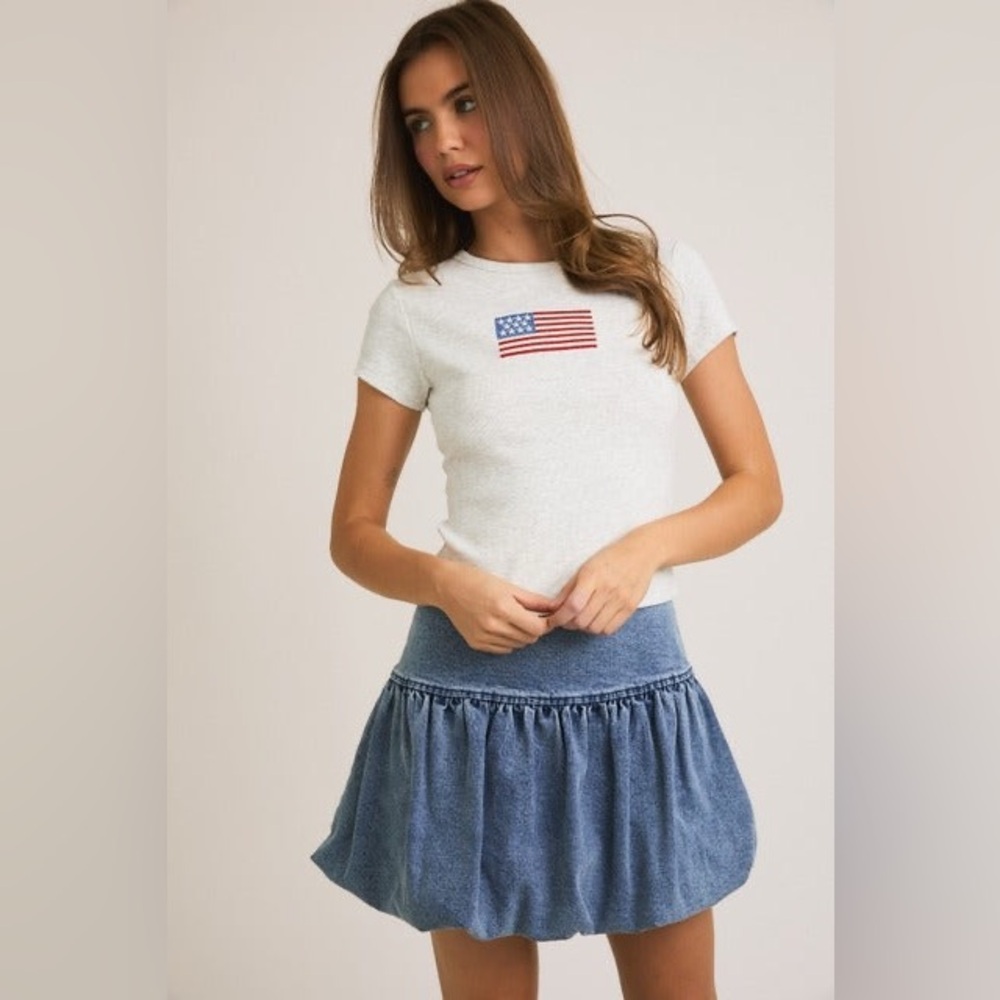 Embroidered American Flag Ribbed Baby Tee - Le Lis